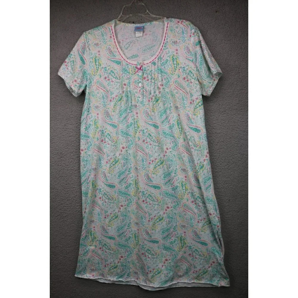 Moonbeams Women's Flannel Pajama Gown-Size Medium-Pleated-Short Sleeves